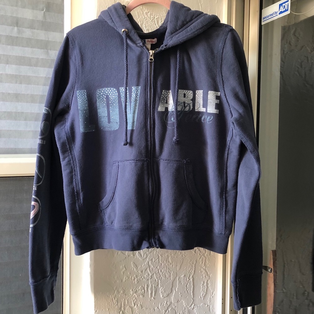 BEJEWELED BLUE GRAPHIC HOODIE SWEATSHIRT L
